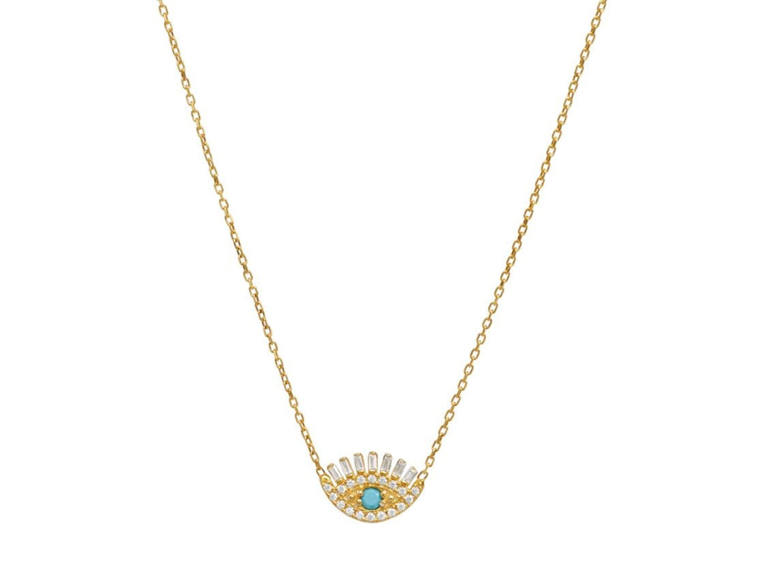 Gold Evil Eye Necklace with Lashes and CZs