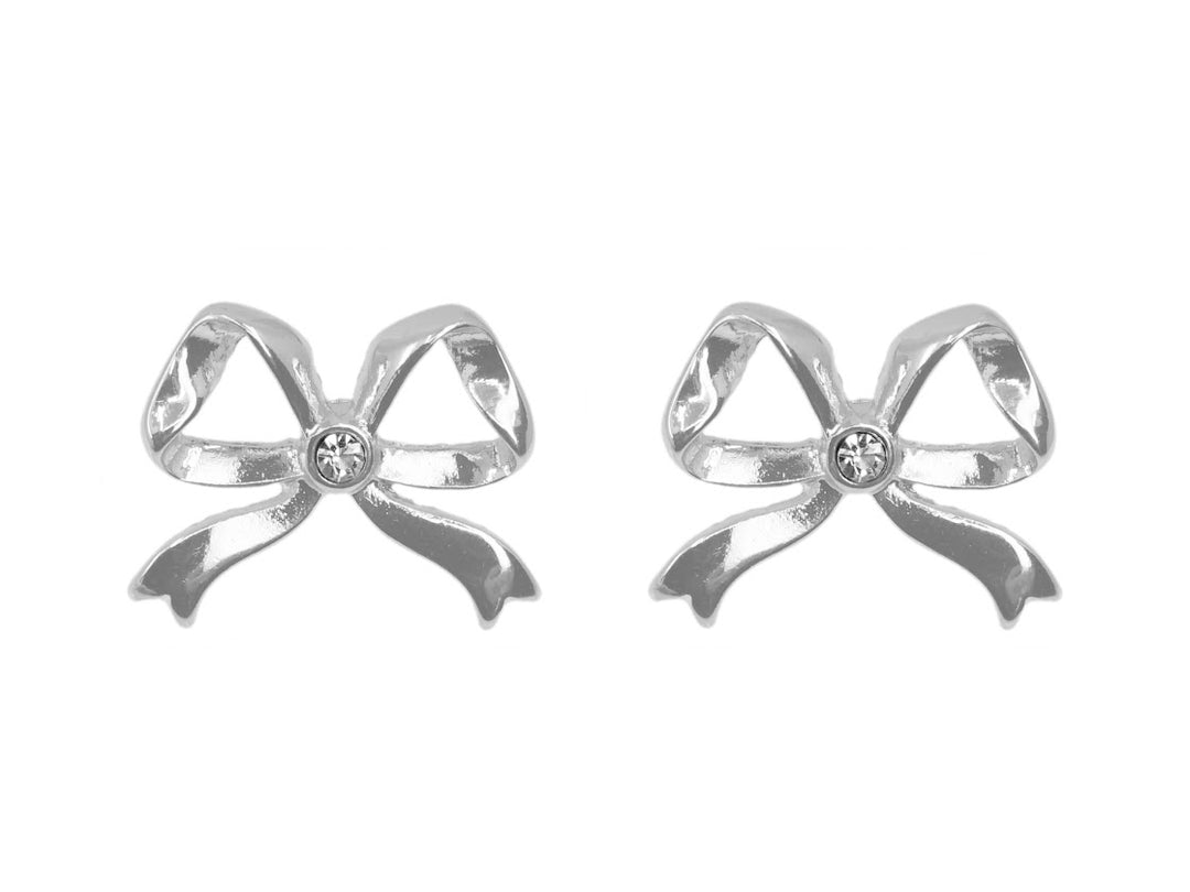 Silver Bow Studs with CZs.