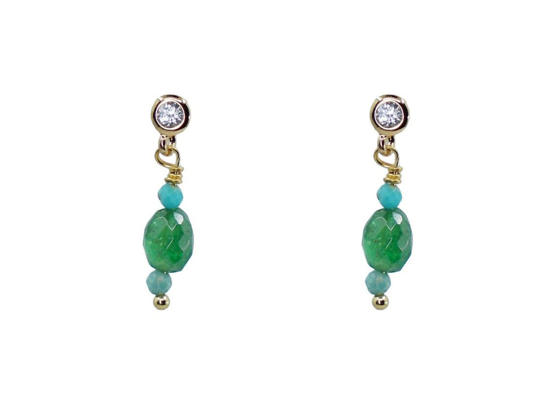 Tsavorite and CZ Drop Earrings