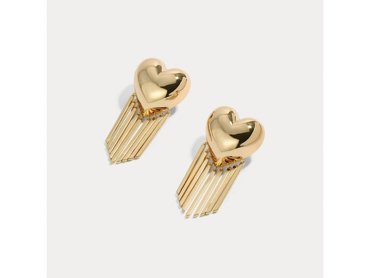 Gold Heart Stud Earrings with Fringe