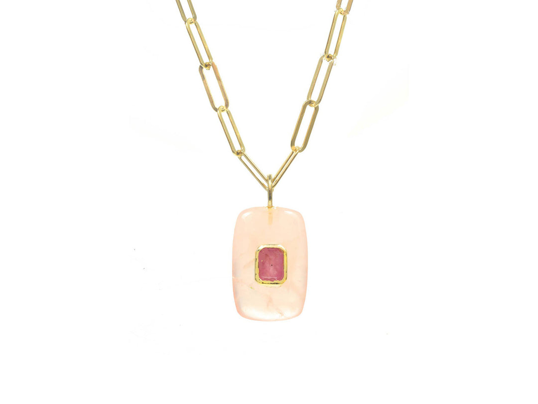 Rose Quartz and Tourmaline Pendant Necklace
