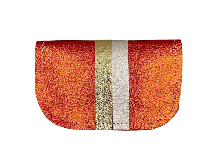 Orange Metallic Leather Wallet with Platinum and Gold Stripes
