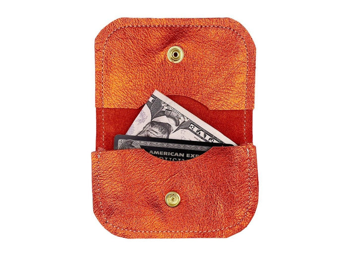 Orange Metallic Leather Wallet with Platinum and Gold Stripes