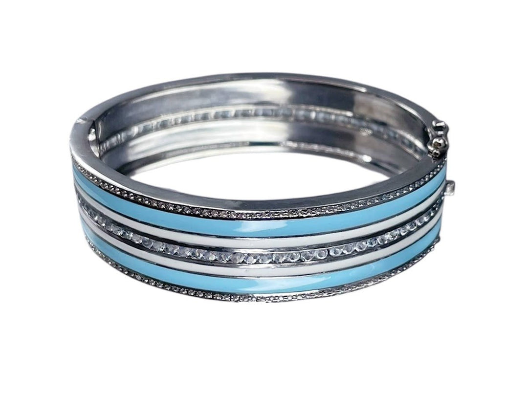 SS Enamel and White Topaz Bangle