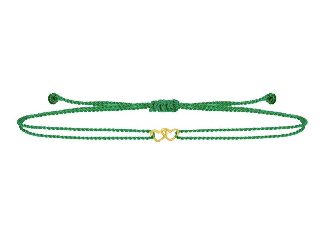 14k and Emerald Cord Bracelet with Tiny Linked Hearts
