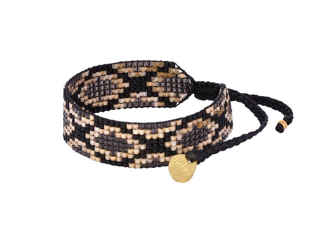 Slim Black, Gray, and Beige Ovals Beaded Bracelet