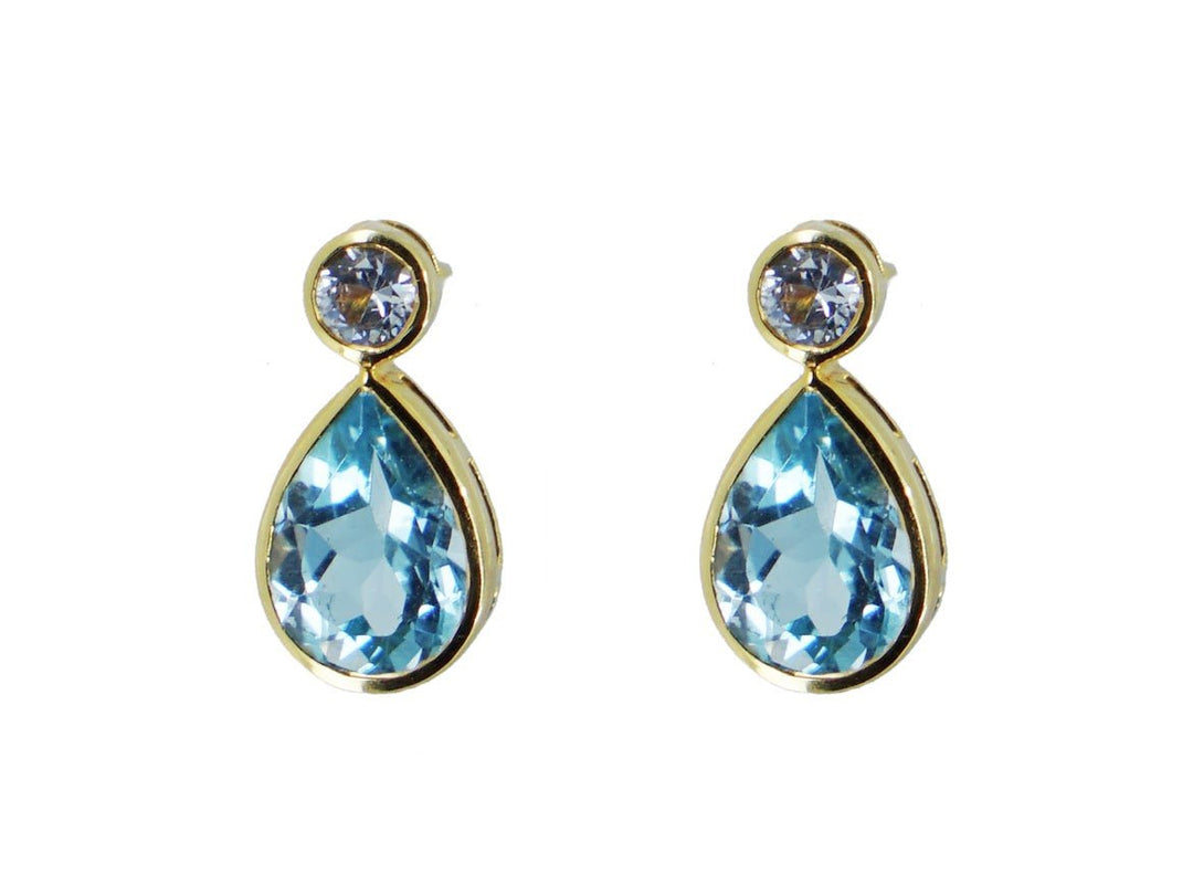 18k Blue Topaz and White Sapphire Teardrop Earrings