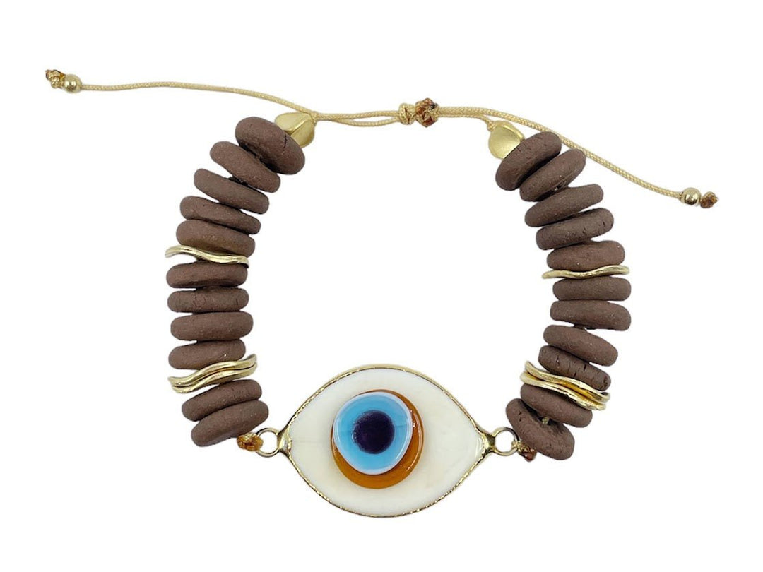 River Stone Bracelet with Handpainted Evil Eye