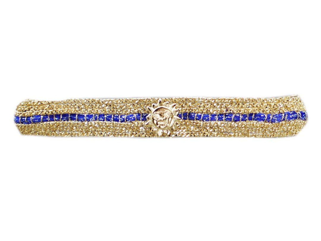 Wider Blue Striped Chain Bracelet with Sun Charm