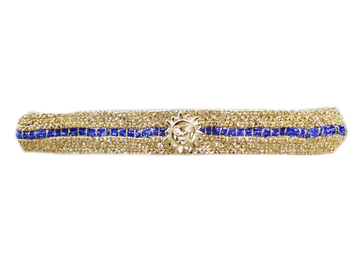 Wider Blue Striped Chain Bracelet with Sun Charm
