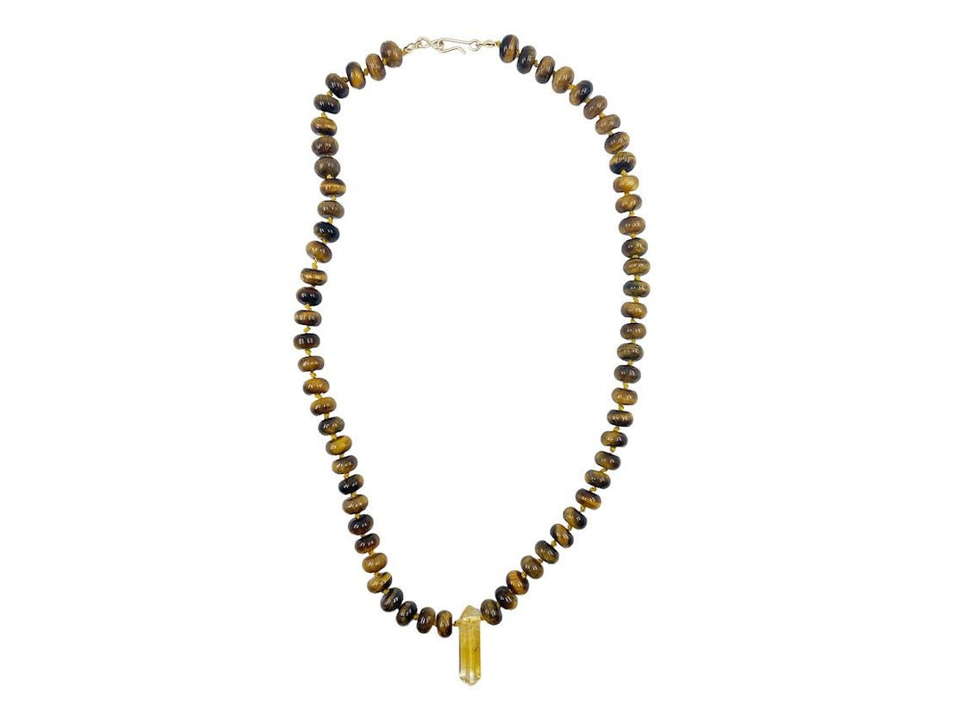 Tiger Eye Roundel Strand Necklace with Citrine Point