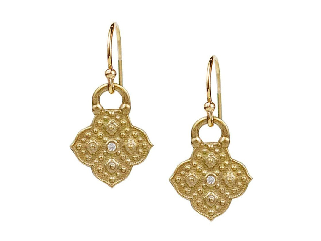 Petaled Pendant Drop Earrings with Diamond
