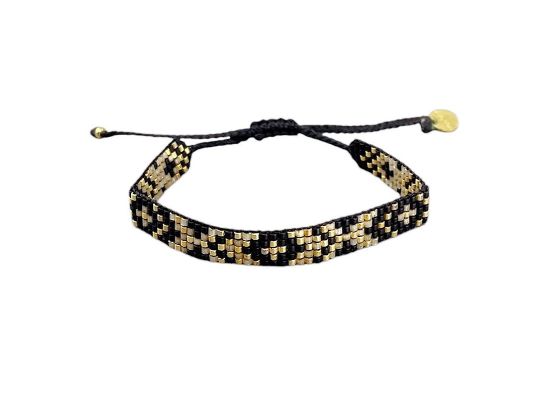 Narrow Black and Gold Diamond-Patterned Bracelet