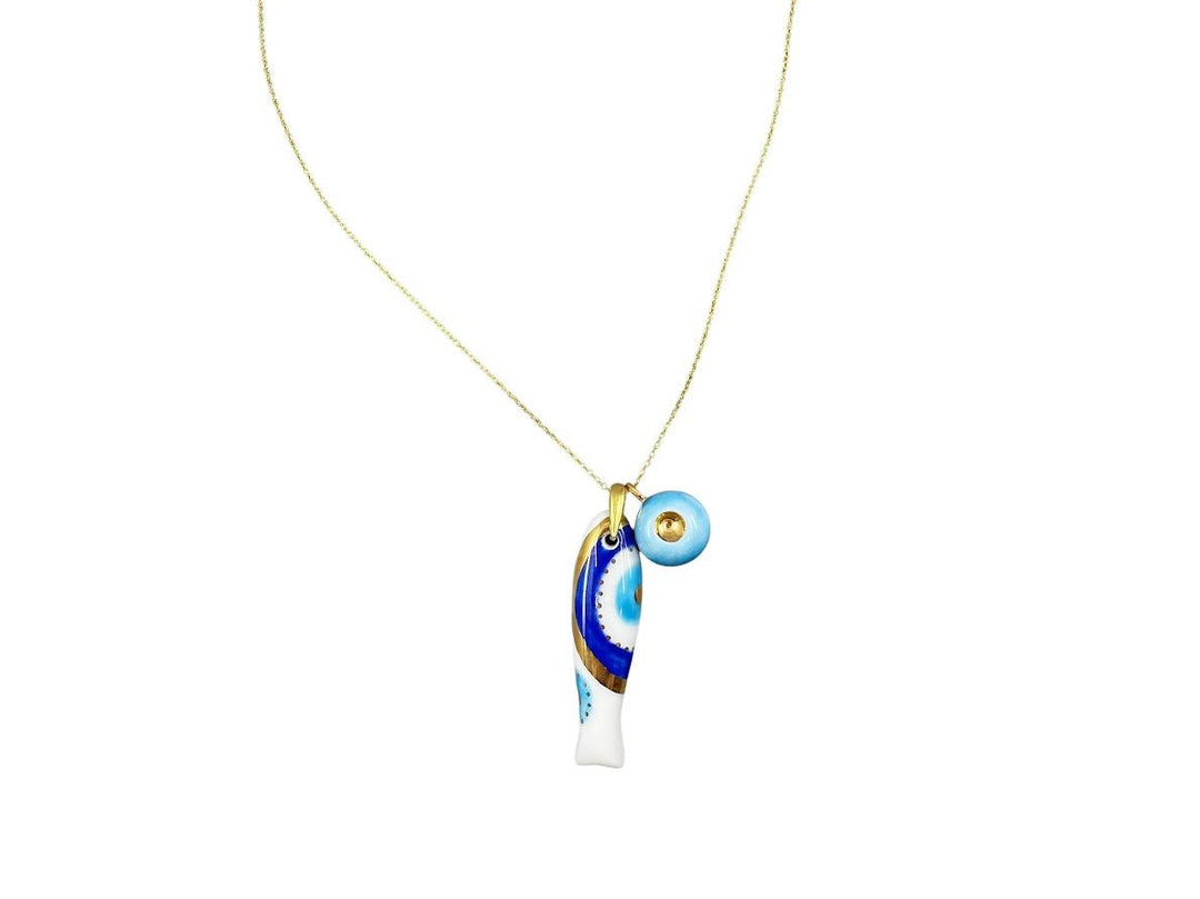 Handpainted Italian Porcelain Navy, Turquoise, and Gold Fish Charm