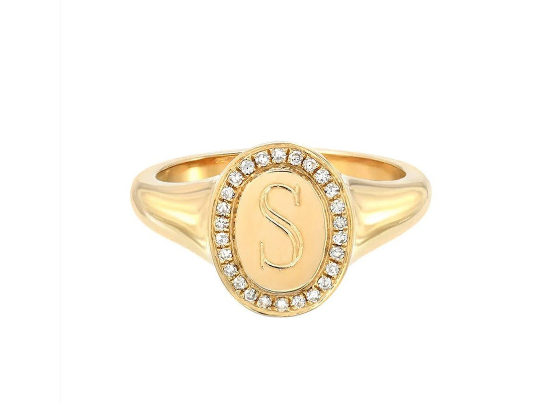 14k Diamond Frame Signet Ring