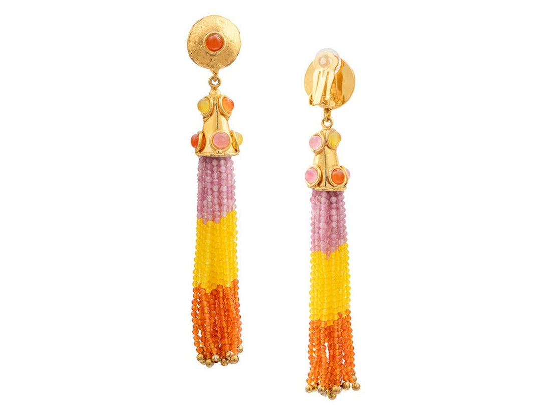 Orange, Yellow, and Purple Beaded Drop Earrings