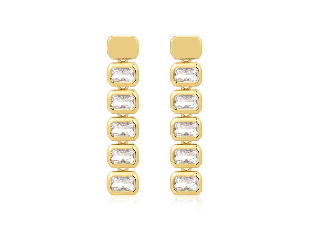 Gold Bezel CZ Drop Earrings