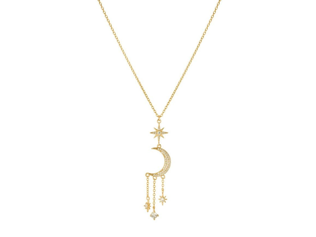 Moon and Dangling Stars Necklace