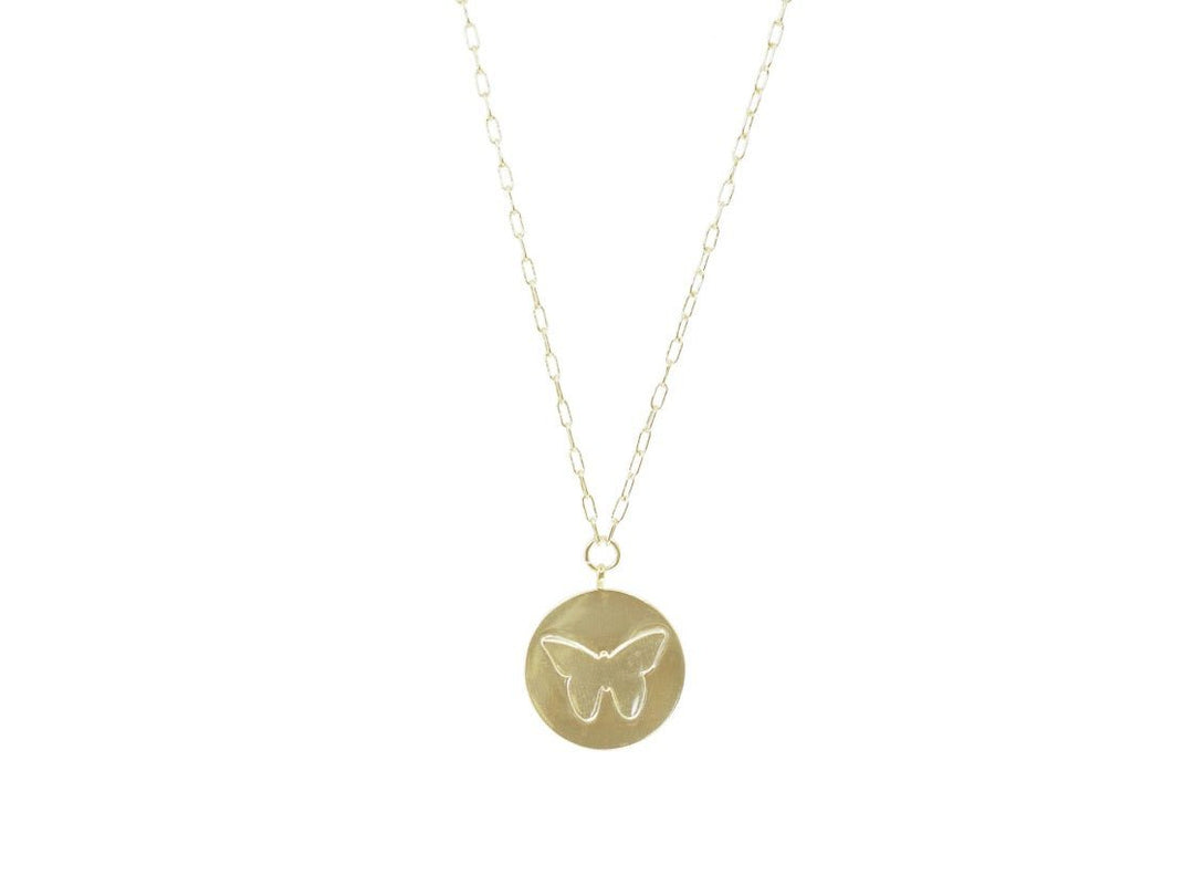 Gold Butterfly Disc Necklace