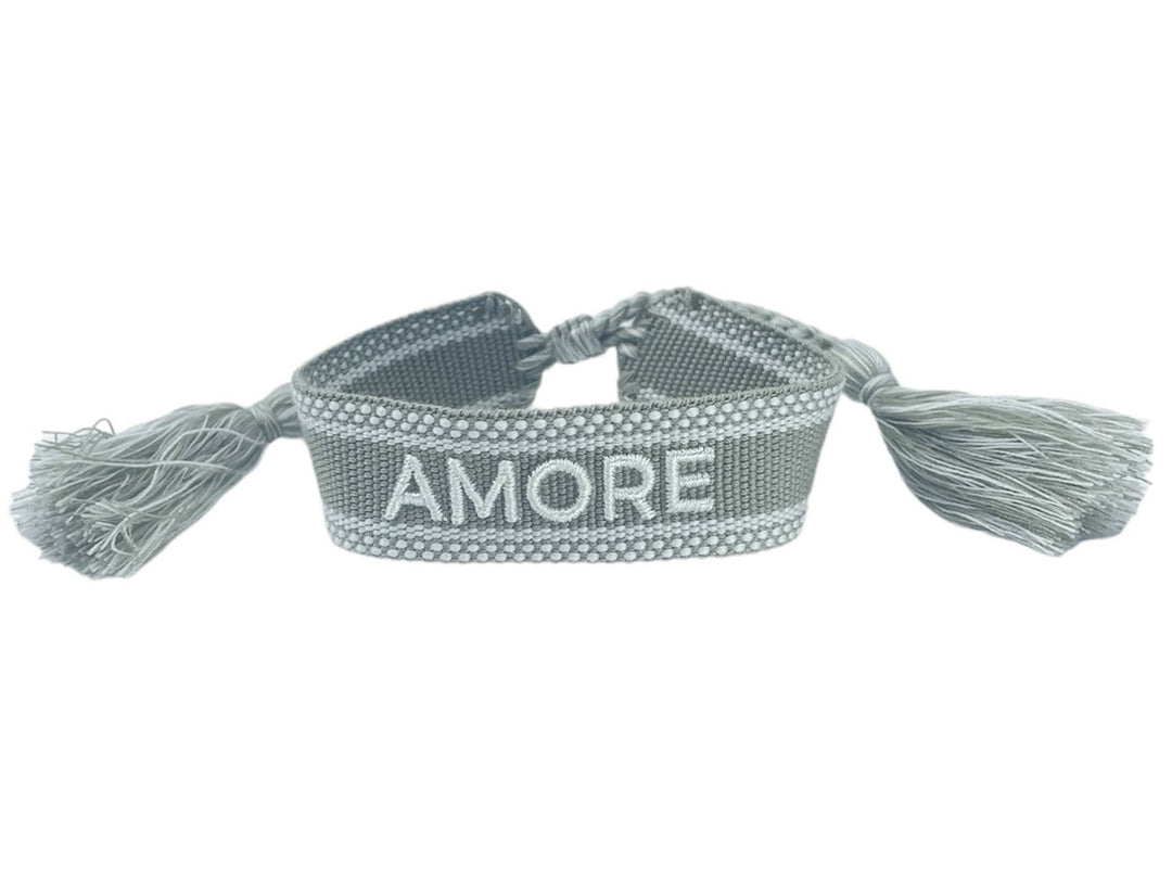 Khaki and White Woven AMORE Bracelet