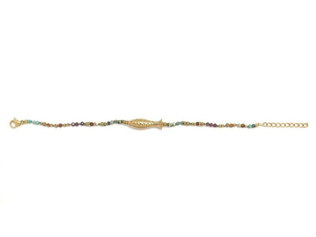 Brown Bead Bracelet with Fish Charm