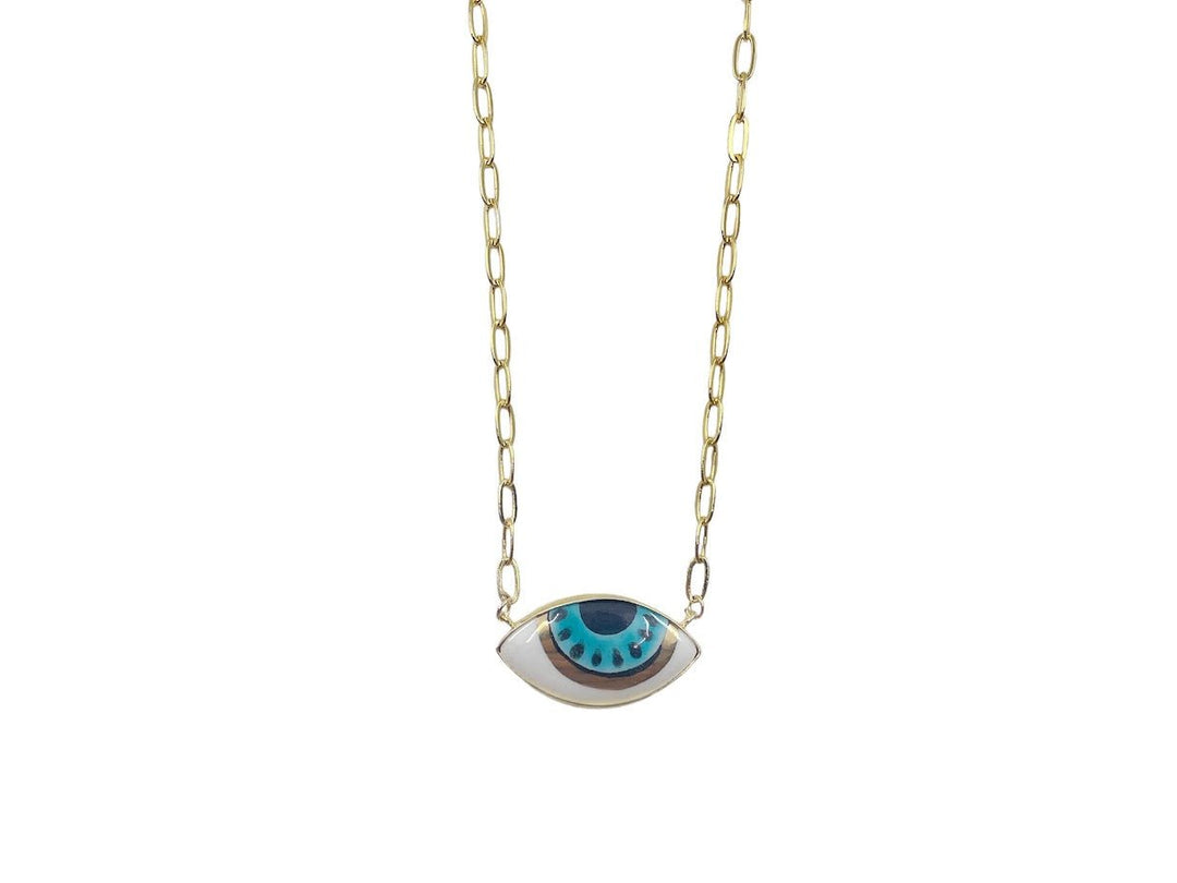 Handpainted Light Blue Evil Eye Necklace