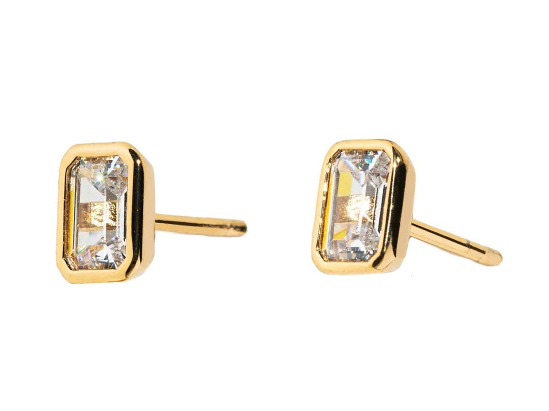 Gold Studs with Rectangular CZs
