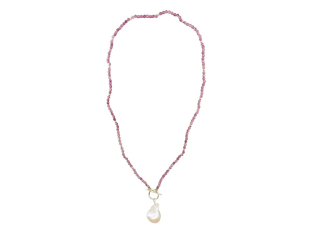 Pink Tourmaline Necklace with Freshwater Pearl