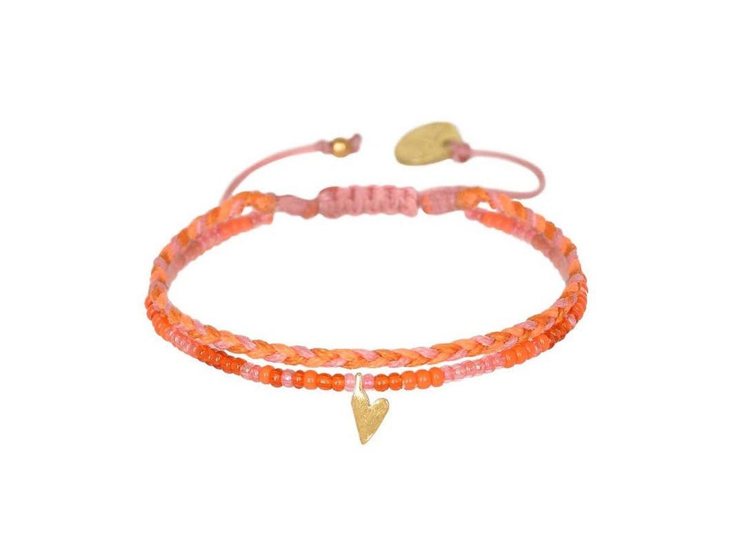 Ombre Orange Double Strand Bracelet with Tiny Heart