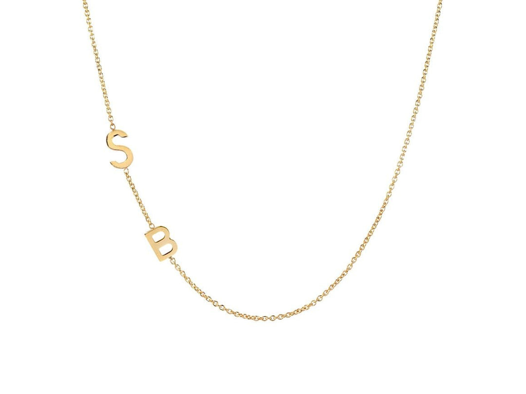 14k Asymmetrical Two Initials Necklace