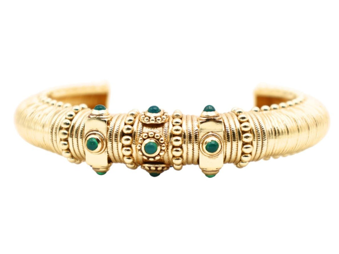 Gold Statement Cuff with Green Onyx Stones