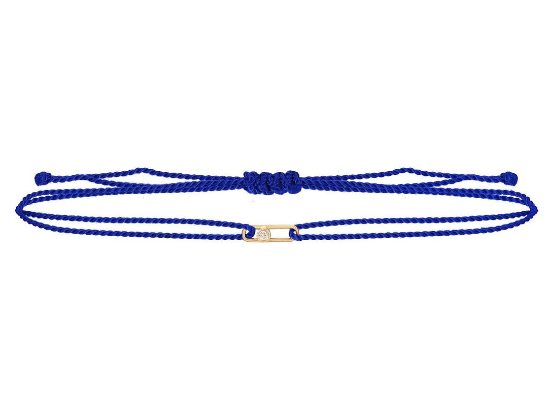 14k and Navy Cord Bracelet with Single Link and Diamond
