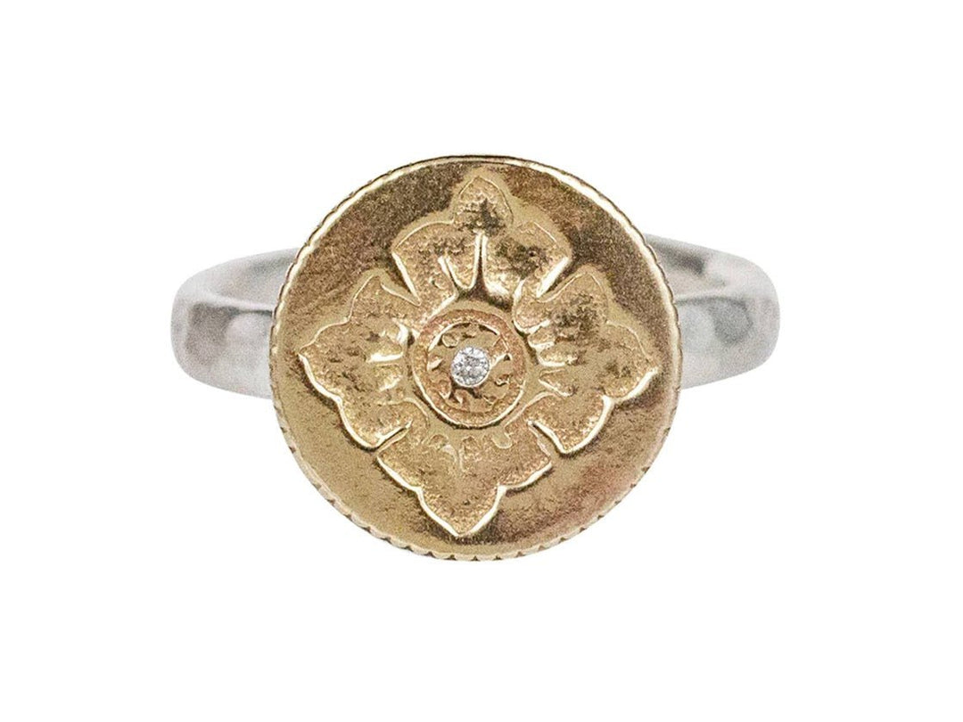 SS/Yellow Bronze Flower Ring with Diamond