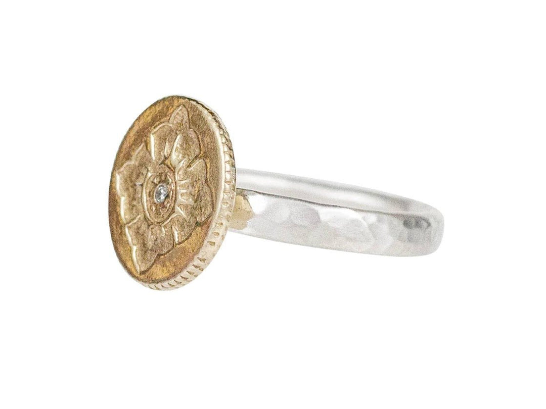 SS/Yellow Bronze Flower Ring with Diamond