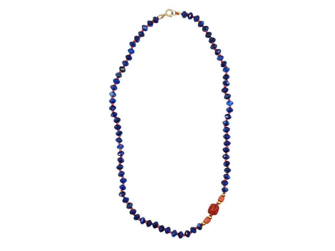 18k/14k Blue Kyanite and Coral Bead Necklace