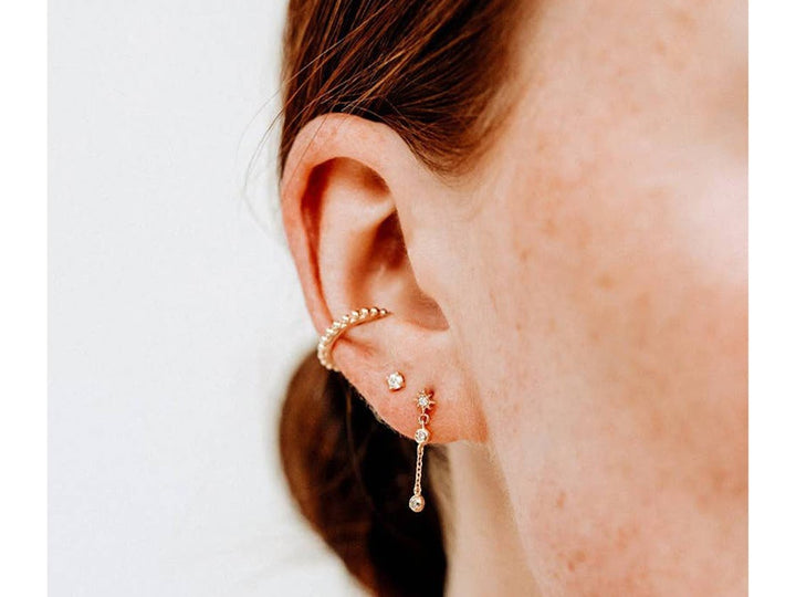 14k Starburst Mini Drop Earrings with Diamonds
