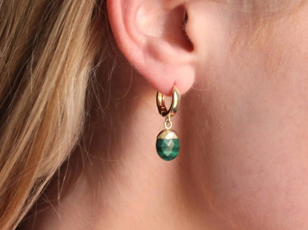 Gold and Malachite Huggie Hoops