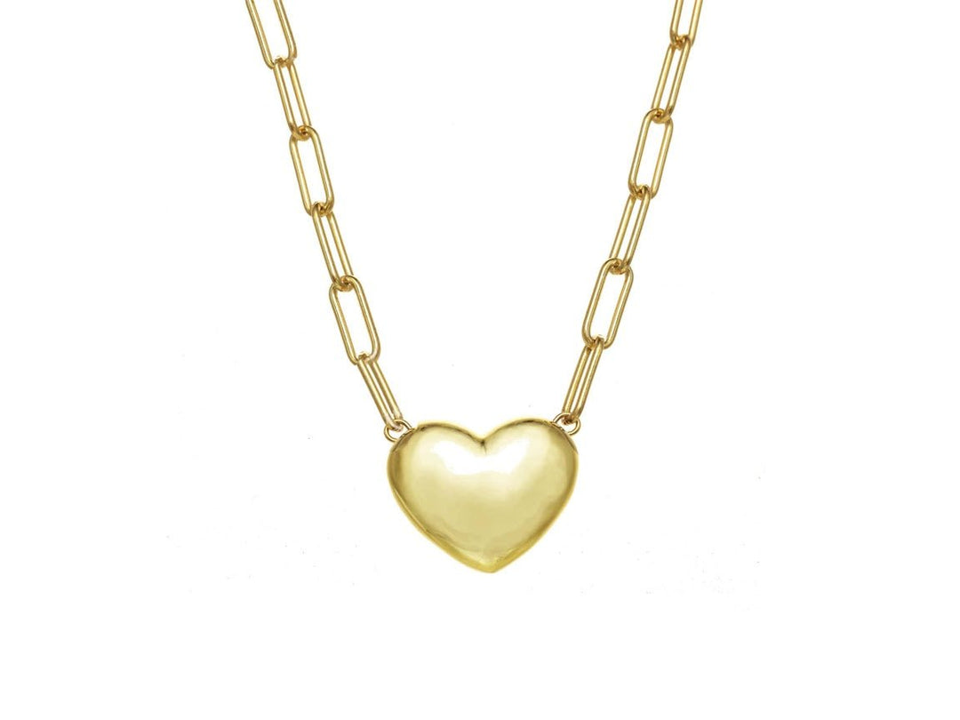 Gold Puffy Heart Charm Necklace