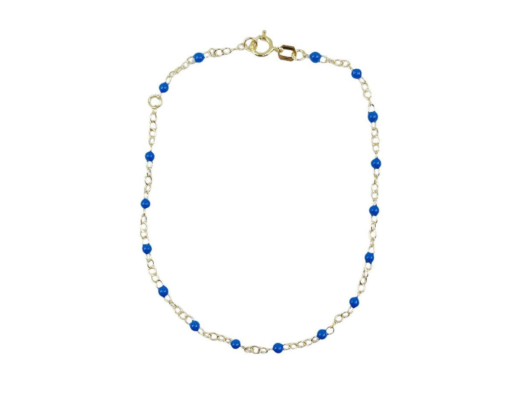 14k Piatto Chain Bracelet with Cobalt Enamel Beads