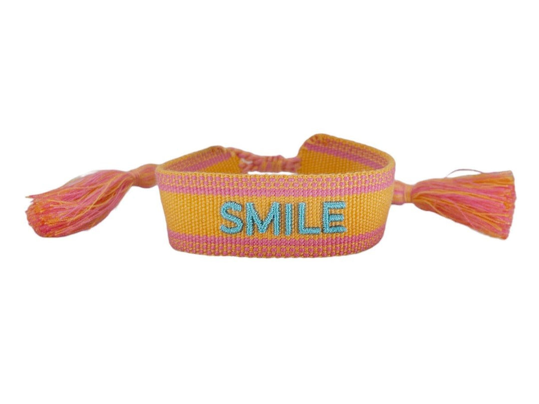 Orange and Turquoise Woven SMILE Bracelet