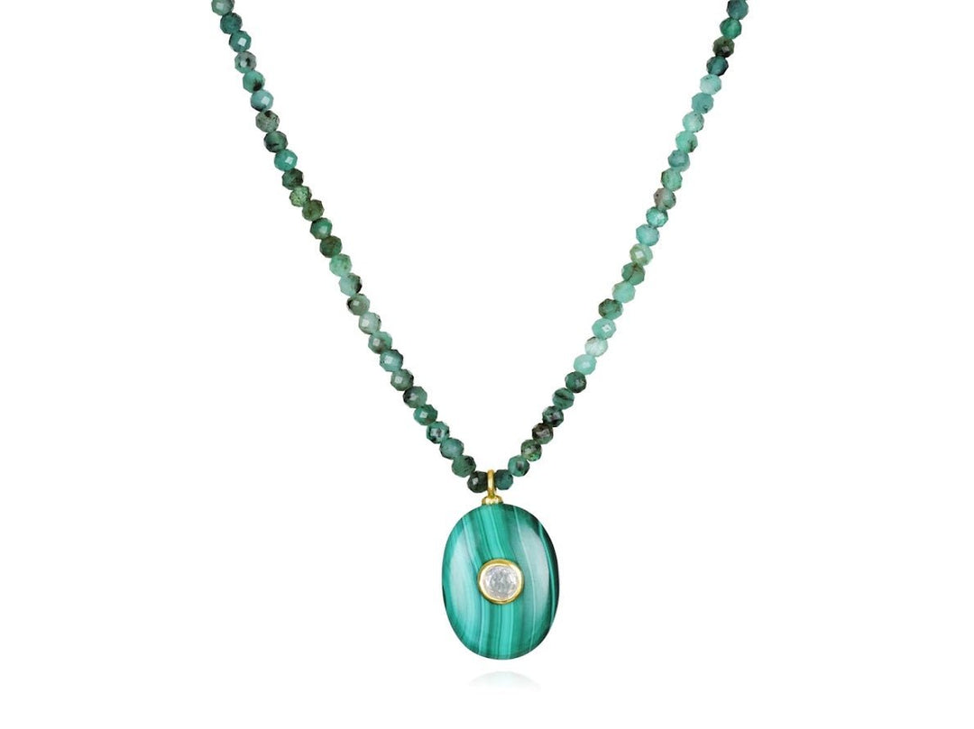 Malachite and White Topaz Charm Necklace