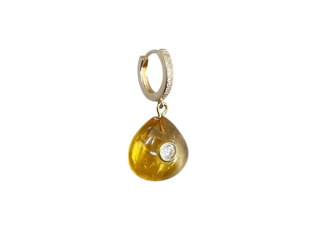 CZ Huggie Earring with Citrine and White Topaz Charm.