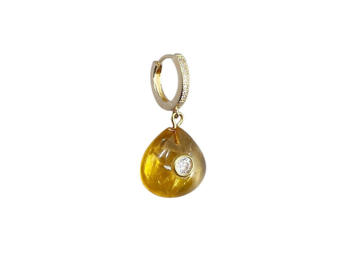 CZ Huggie Earring with Citrine and White Topaz Charm.