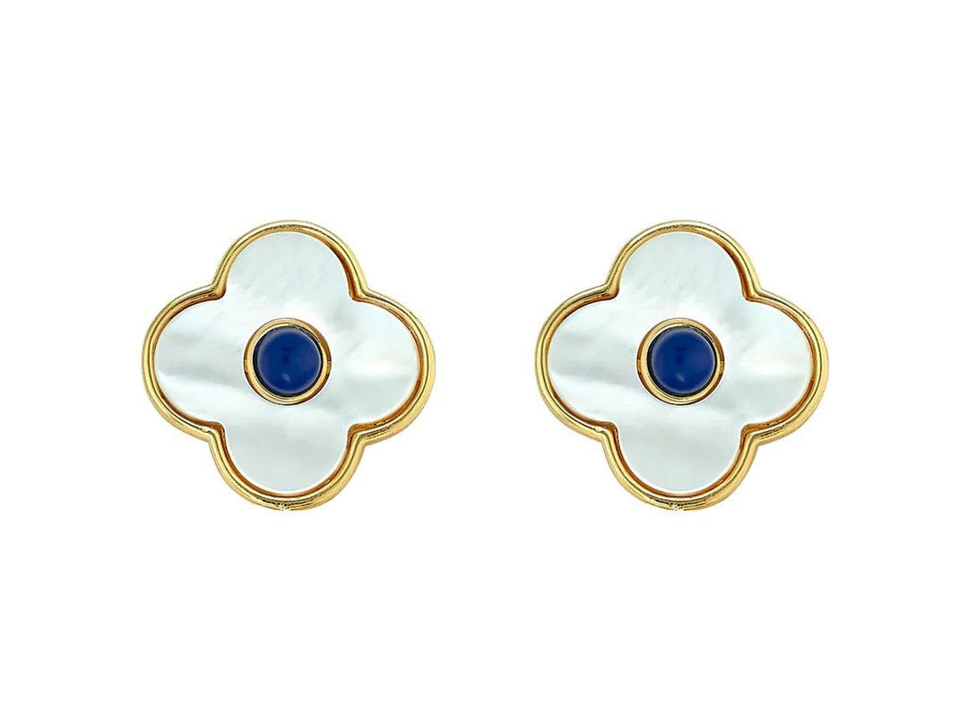 MOP and Lapis Clover Stud Earrings