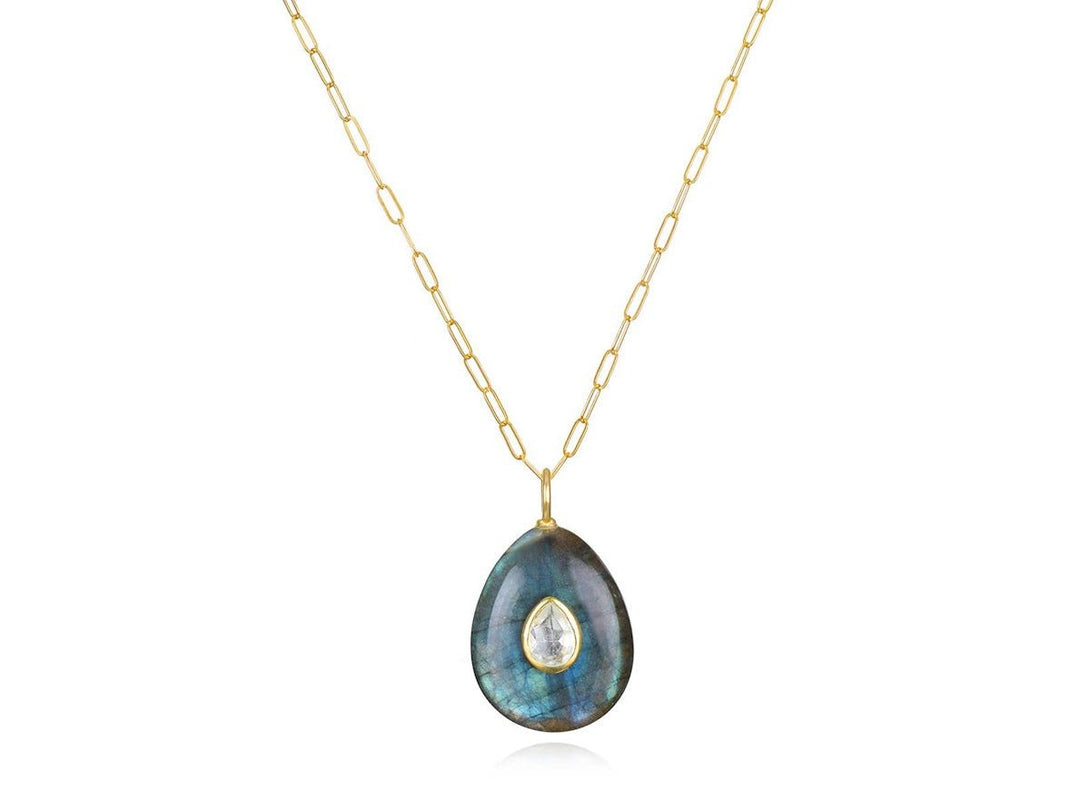 Labradorite and Topaz Pear Charm Necklace
