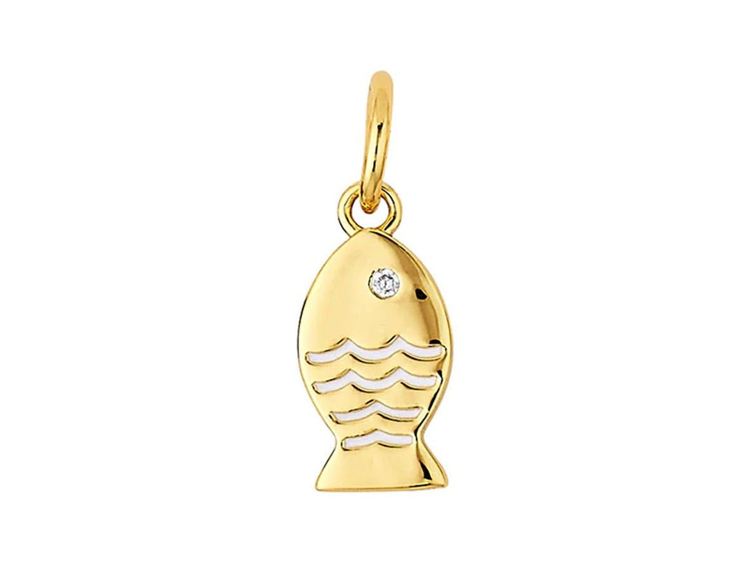 Mini Fish Charm with Ivory Enamel Detailing and CZ