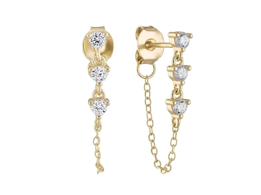 Gold and CZ Dangle Drop Chain Earrings