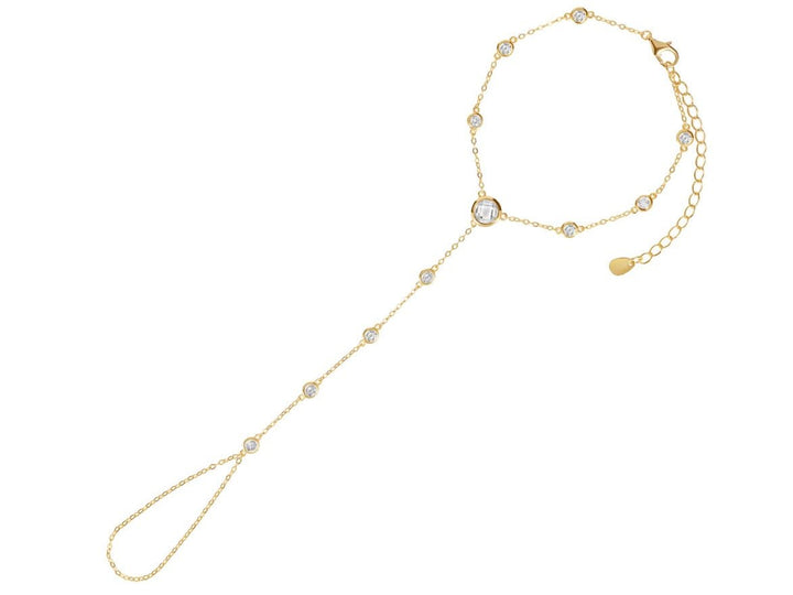 Hand Chain Bracelet with Bezel-Set Cubic Zirconia