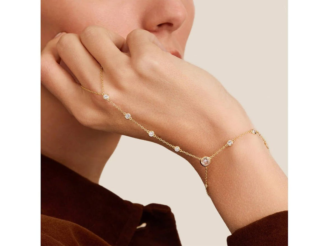 Hand Chain Bracelet with Bezel-Set Cubic Zirconia