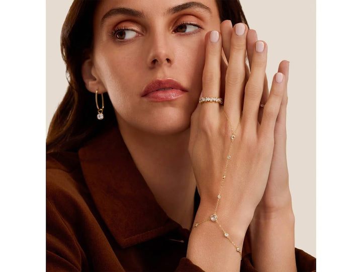 Hand Chain Bracelet with Bezel-Set Cubic Zirconia